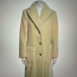 Tory Burch cream faux Sherpa long teddy coat